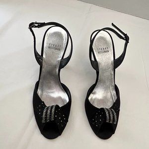 Stuart Weitzman Satin & Rhinestone Details Formal Slingbacks 3.5" Heels 7.5M